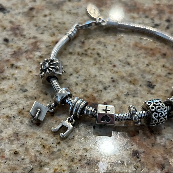 Authentic Pandora Sterling Silver Bracelet with Charms, Spacers & Cubic Zirconia - Picture 5 of 9
